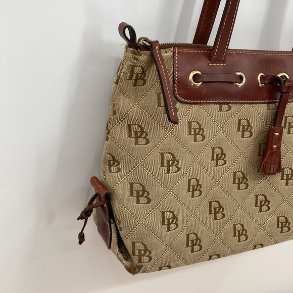 Dooney & Bourke Womens Signature Print Tote Shoulder Bag Tan Brown Large - Picture 4 of 14